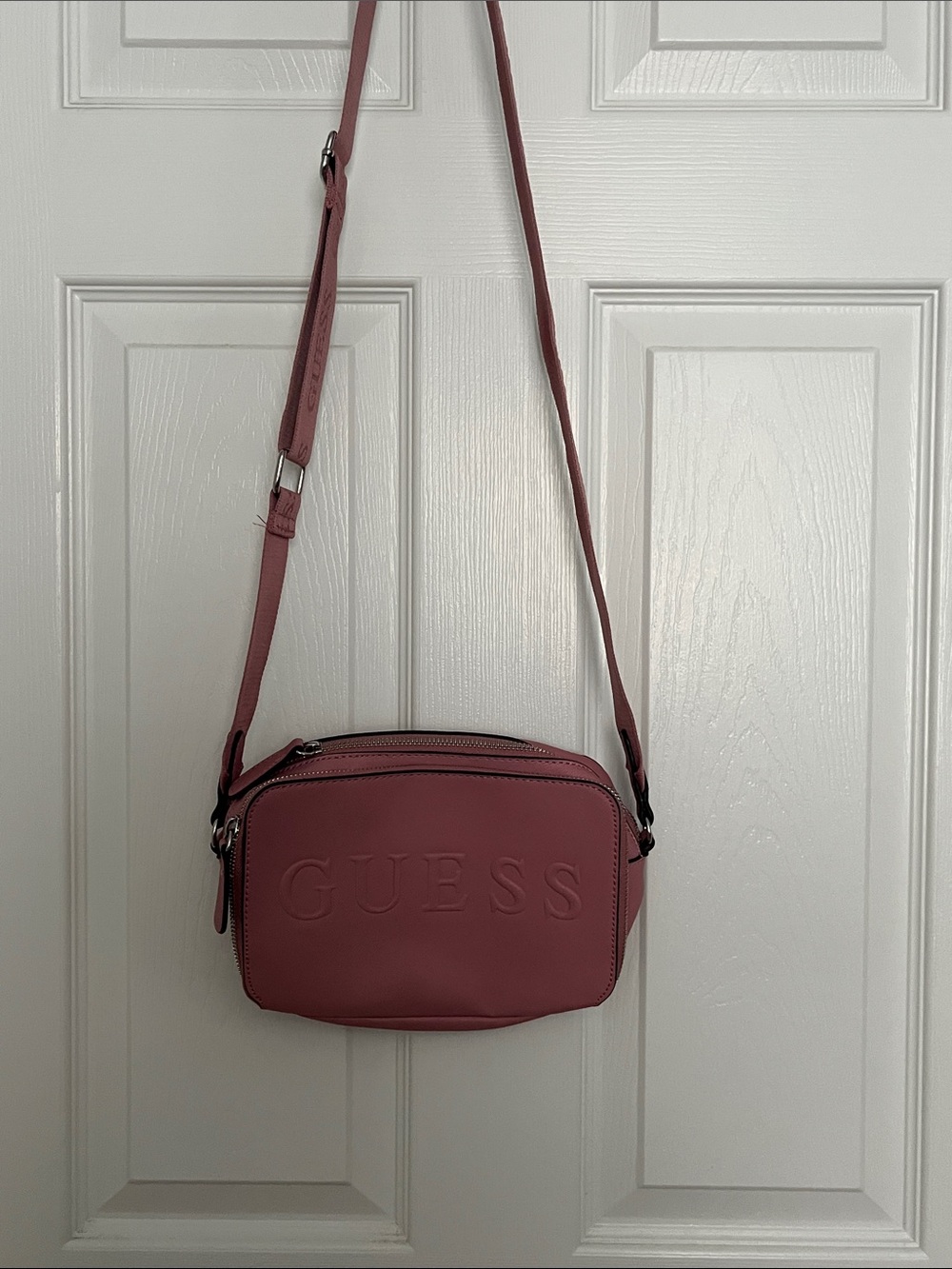 Guess Embossed Mauve Crossbody Camera Bag